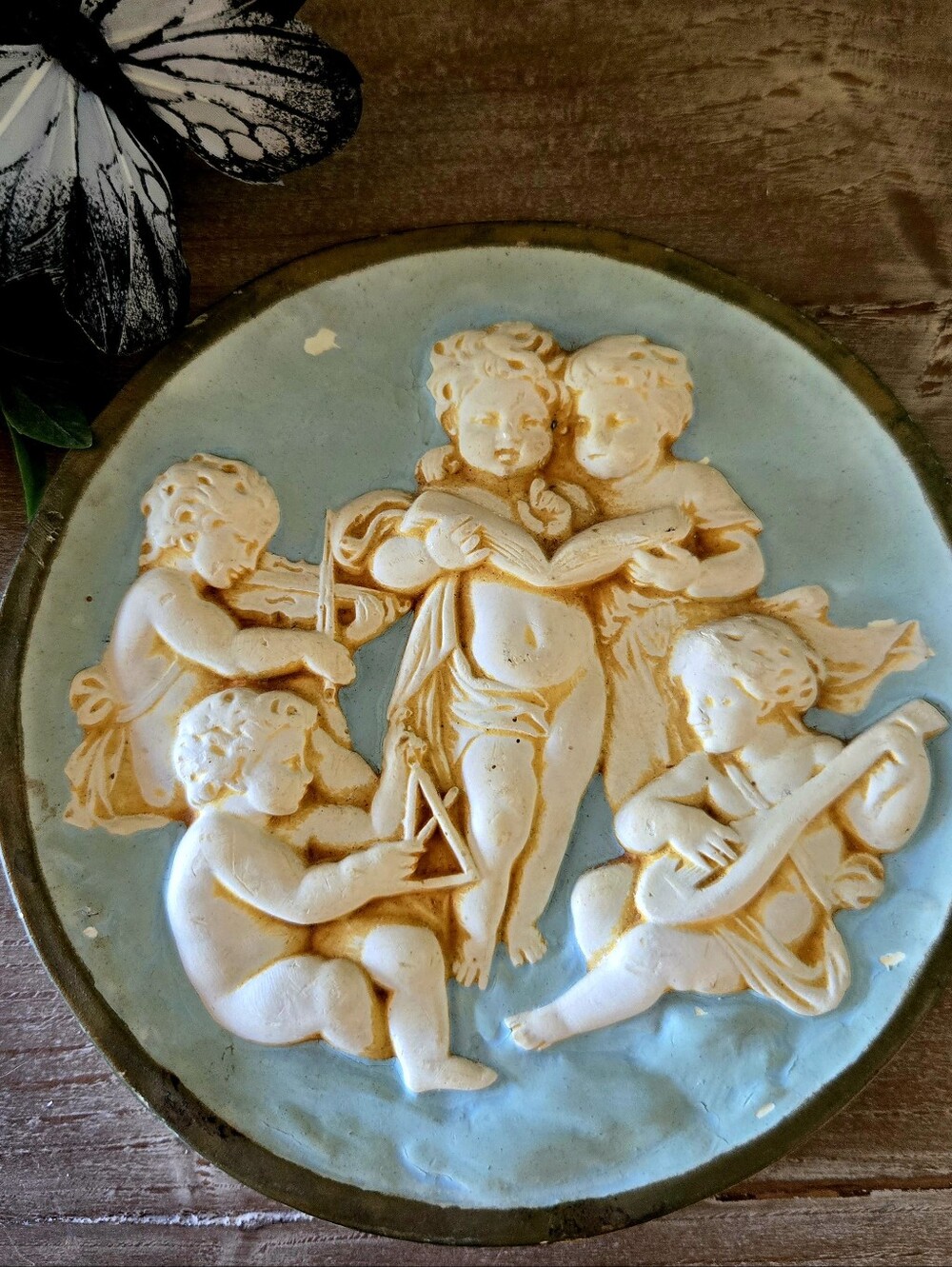 Vtg Mid Century Cherub Angel Decorative Wall Plaque, 6", Signed